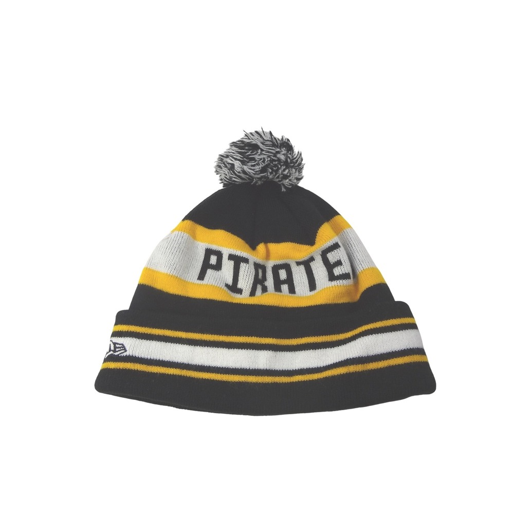 New‎ Era Pittsburgh Pirates MLB Beanie Hat Cuffed Pom Black Gold White Striped